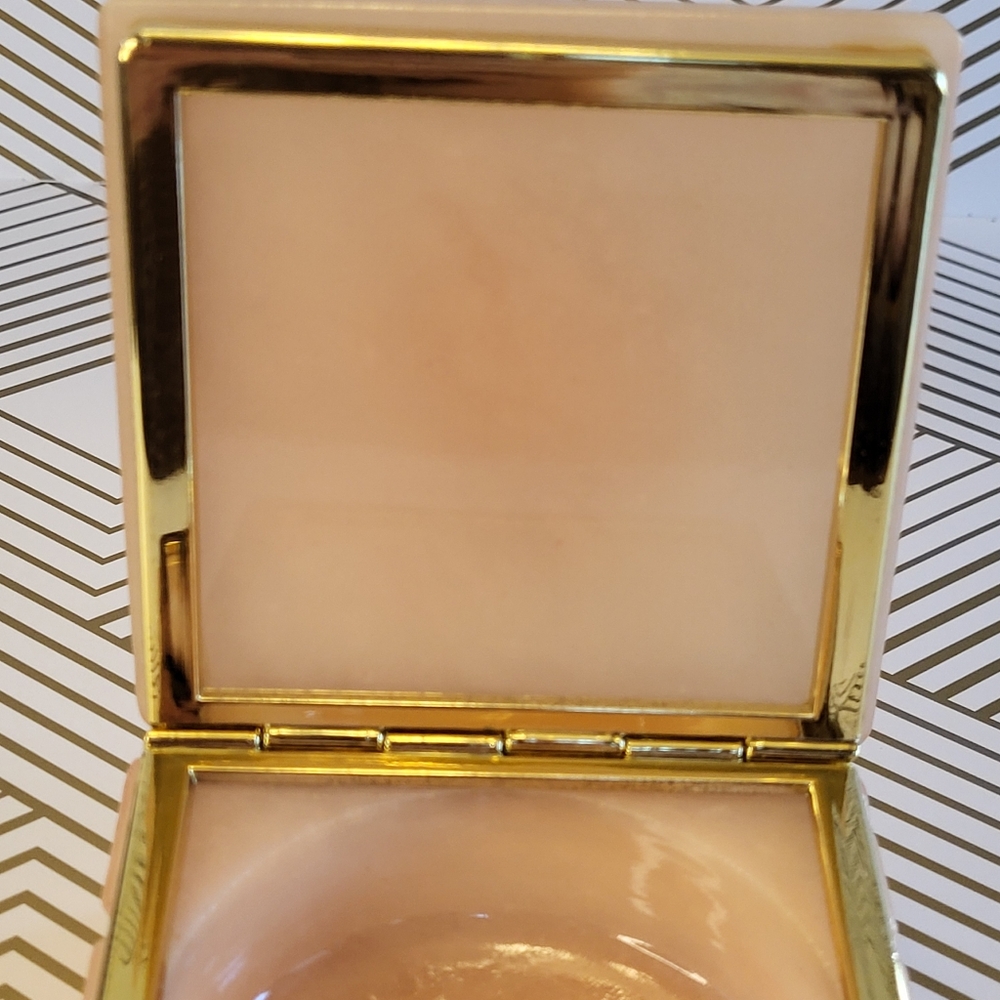 VTG Genuine Alabaster Stone Square Trinket Jewelry Box Hinged Peach Floral Brass - Picture 9 of 15